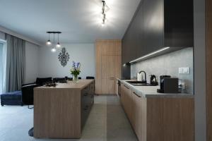a kitchen with a sink and a counter top at Apartament Laguna Beskidów Parzenica z sauną i siłownią - Dream Apart in Zarzecze