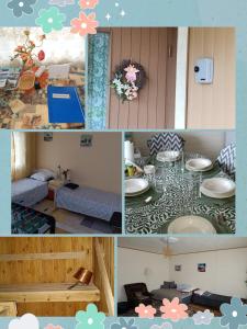 a collage of four pictures of a room at Ristiina Apartment with Sauna in Ristiina
