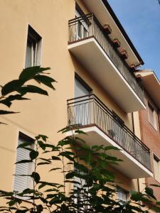 an apartment building with balconies and a tree at Alba Langhe Apartment in Alba