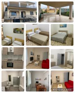 een collage van vier foto's van verschillende kamers bij CasaAmare in Bagheria