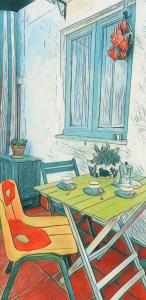 um desenho de uma sala de jantar com uma mesa e uma cadeira em Apartment mYourHome em Catânia