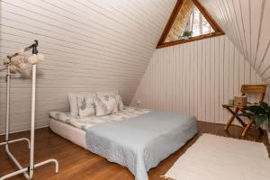a bedroom with a bed in a attic at Maro Guesthouse with Sauna in Vääna-Jõesuu