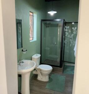 a bathroom with a toilet and a sink and a shower at Jan Bantjies Inn in Pretoria