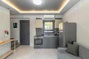 een keuken met een roestvrijstalen koelkast en een wastafel bij Assos Luxury Villas in Pefkochori