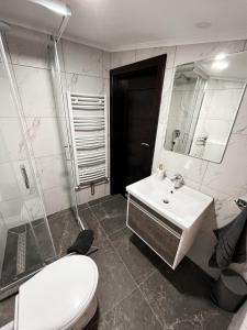 a bathroom with a white sink and a toilet at KK Apartment Bajša 