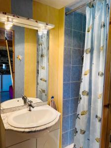 a bathroom with a sink and a shower at Studio au calme avec piscine partagée in Saint-Martin-la-Méanne