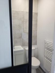 a bathroom with a toilet and a sink at Studio proche gare TGV Haute Picardie in Dompierre-Becquincourt