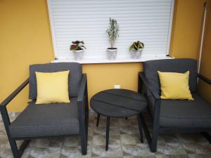 two chairs and a table with plants on a window sill at Bella Vista in Trebinje