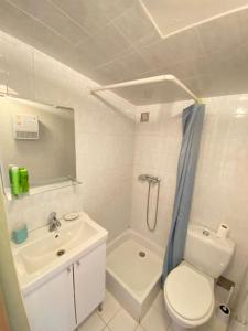 een badkamer met een toilet, een wastafel en een douche bij Maisonnette à la campagne. Idéal Télétravail in Éguilles