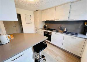 a kitchen with white cabinets and a counter top at Rustico Campei in Medeglia