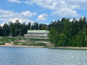 a house on a hill next to a lake at Perła Jezior in Ruciane-Nida