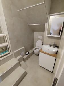 a small bathroom with a toilet and a sink at Stonewood Dalmacija in Primošten