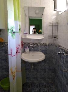 ソゾポルにあるБряг на радостта Joy Beach Apartmentの洗面台付き浴室の写真を撮る者