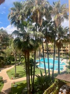 uitzicht op het zwembad vanaf het resort bij Costalita Playa in Estepona