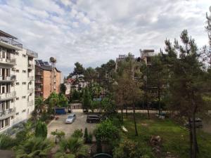 una strada cittadina con auto parcheggiate in un parcheggio di Karakum hotel a Ureki