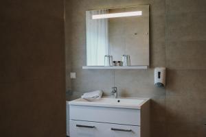 a bathroom with a sink and a mirror at Appartement Steinbichler in Graz