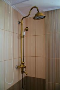 y baño con ducha con cabezal de ducha. en The Artemis House Project, en Artemida