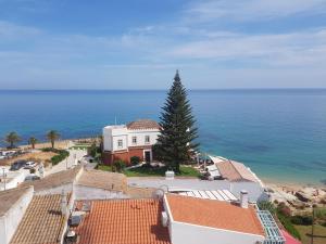 a christmas tree in the middle of a town with the ocean at Apartamento Cristino in Luz