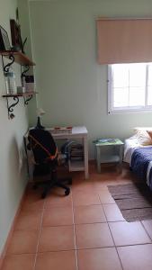 Zimmer mit einem Schreibtisch, einem Stuhl und einem Bett in der Unterkunft Casa Nea in El Rosario