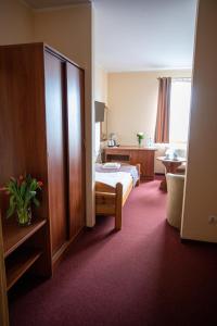 a hotel room with a bedroom with a bed at Hotel pod Wierzba in Świdnica