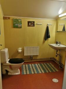 ein Bad mit einem WC und einem Waschbecken in der Unterkunft Ulvovan Suden Majatalo 