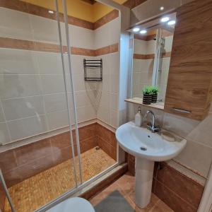 a bathroom with a sink and a shower at Harcons Home in Katouna