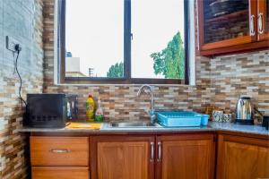 a kitchen counter with a sink and a window at City Gem Near Tanzanite Bridge! in Dar es Salaam