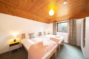 a bedroom with two beds and a window at Bellrock View in Panbride