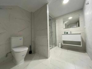 ein weißes Bad mit einem WC und einem Waschbecken in der Unterkunft Apartamento Roncudo Planta Baja in A Coruña