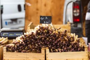 stos winogron w drewnianych skrzyniach w obiekcie Le Pont Royal w mieście Amboise