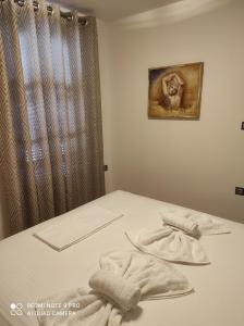 Un dormitorio con una cama con toallas. en Astradeni luxury apartments Vootis, en Páloi