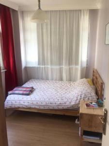 a small bedroom with a bed with a window at Bright apartment in Beşiktaş / Abbasağa in Istanbul