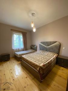 安布羅勞里的住宿－Art Racha，一间卧室设有两张床和窗户。