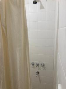 y baño con ducha y cortina de ducha. en Pacífico Il en Córdoba