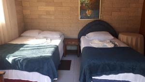 une chambre avec deux lits et un chien dormant sur eux dans l'établissement Tu Casa, à Asuncion