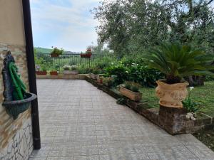 un jardin avec une passerelle avec des plantes en pot et une clôture dans l'établissement Villa Emilia, à San Salvo