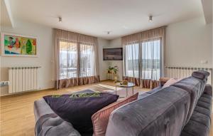 - un salon avec un grand canapé et des fenêtres dans l'établissement Cozy Home In Susnjevica With House A Panoramic View, à Šušnjevica