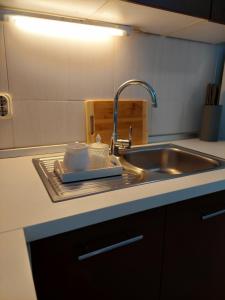 a kitchen counter with a sink and a sink at Apartman Lucija in Seline