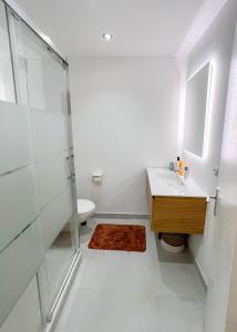 een badkamer met een douche, een wastafel en een toilet bij Vieux Nice - Wifi, AC, 5 pers in Nice