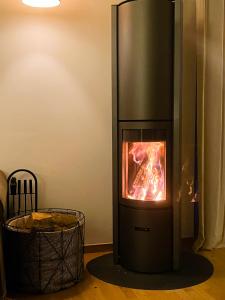 a refrigerator with a fire inside of it at Charming house on the Luxembourg border in Messancy