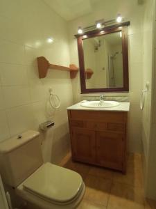 a bathroom with a toilet and a sink and a mirror at Apartamento con vistas Taull in Taüll