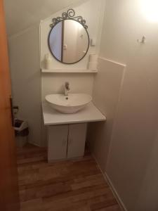 a bathroom with a white sink and a mirror at Villa Osowianka in Gdańsk +31 photos