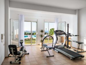 een fitnessruimte met 2 loopbanden en 2 hometrainers bij Wild Pear Villa in Agia Pelagia
