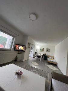 een woonkamer met een bank en een tv bij Apartman Royal sa GARAŽOM in Visoko