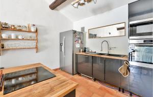 uma cozinha com um frigorífico de aço inoxidável e um lavatório em Gorgeous Home In Velleron With Kitchen em Velleron