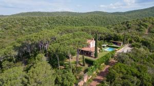 una vista aerea di una casa nella foresta di Villa La Stella a Gavorrano