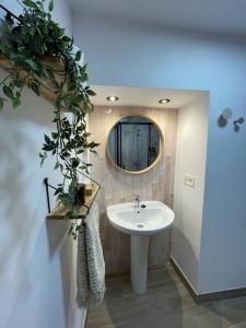 La salle de bains est pourvue d'un lavabo et d'un miroir. dans l'établissement Casa LA ROMANA, à Salobreña