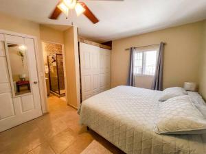 a bedroom with a bed and a ceiling fan at Cozy Downtown Boquete Chalet in Bajo Boquete