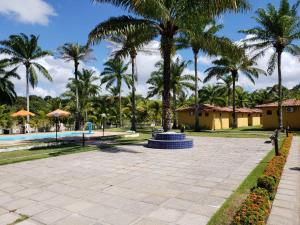 a park with palm trees and a pool at Pousada Pratigi in Ituberá