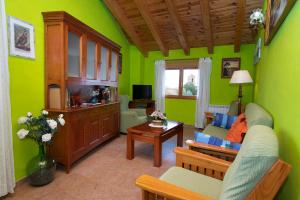 sala de estar con paredes verdes y sofá en Casas rurales LA LAGUNA y LA BUHARDILLA DE LA LAGUNA, en Gallocanta